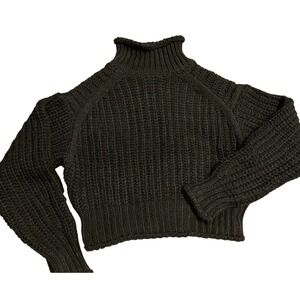 H&M‎ Chunky Knit Mock Neck Sweater Womens XS Black Cropped Y2K Cozy Boho Classy